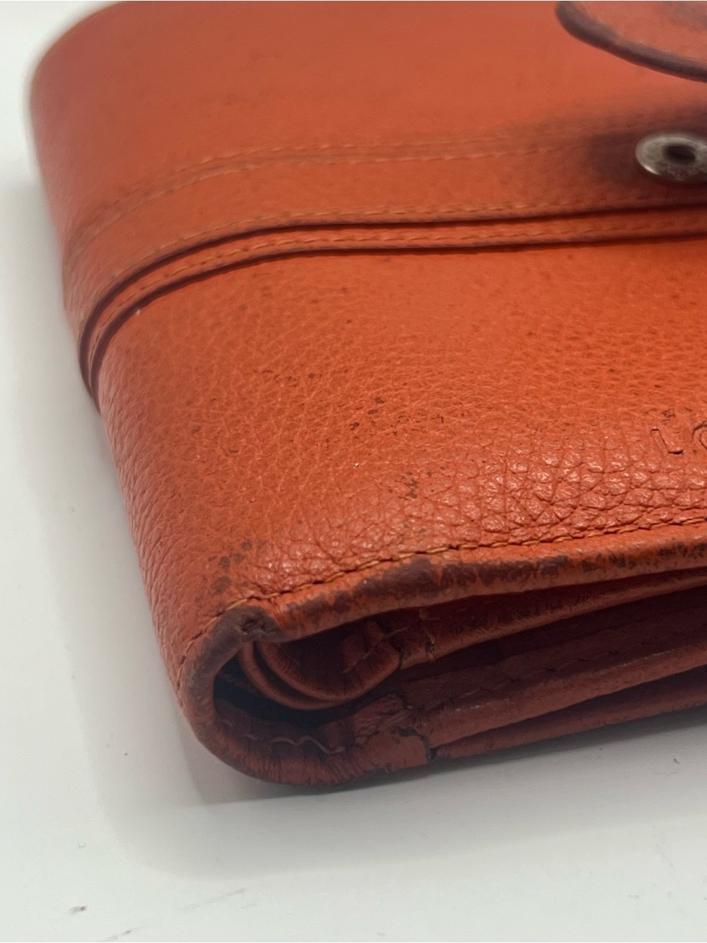 Longchamp Le Foulonné Orange Pebbled Leather Compact Bifold Wallet - Picture 7 of 14